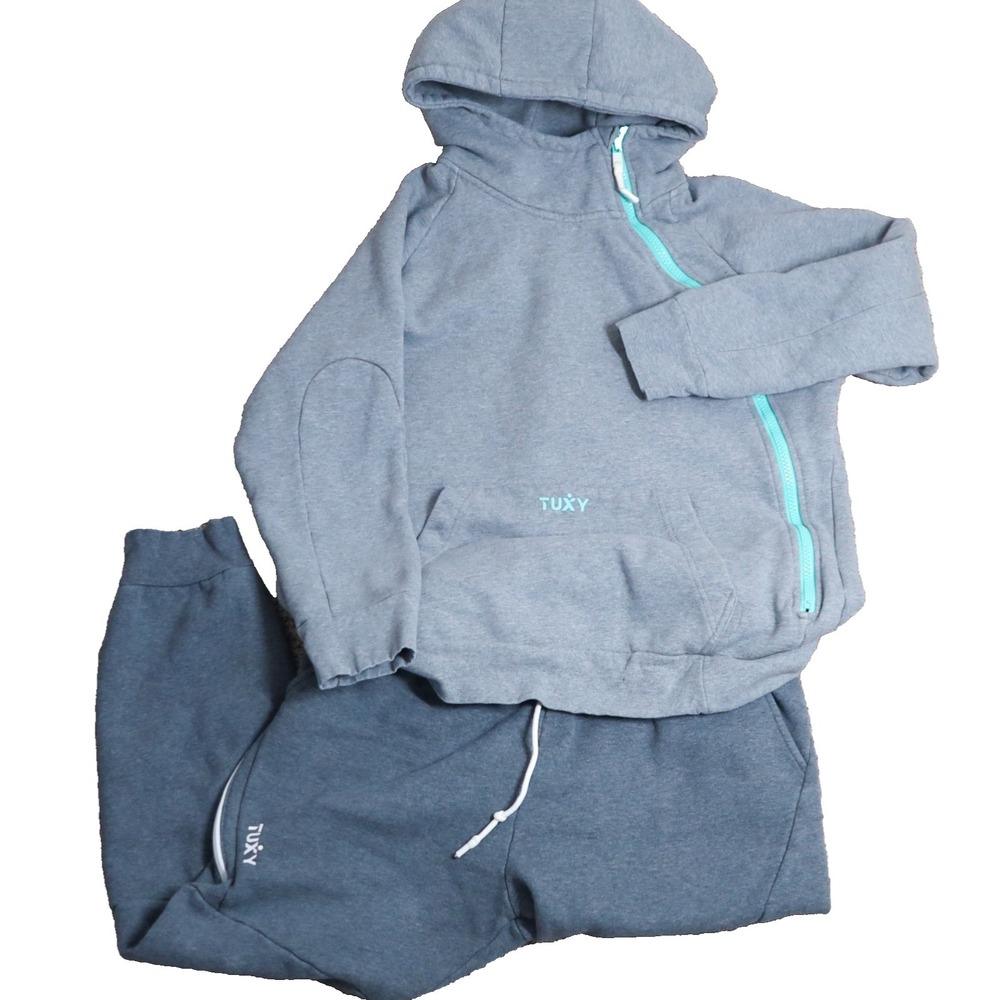 Tuxy‎ One Piece Jumpsuit Sweatsuit Womens XL Gray Teal Jogger Sweats Loungewear